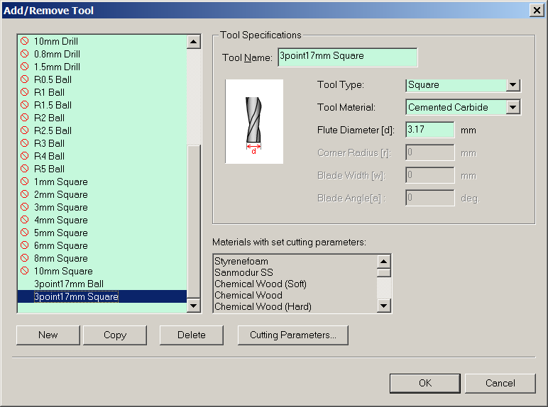 Defining a new tool in Modela 4 Player.