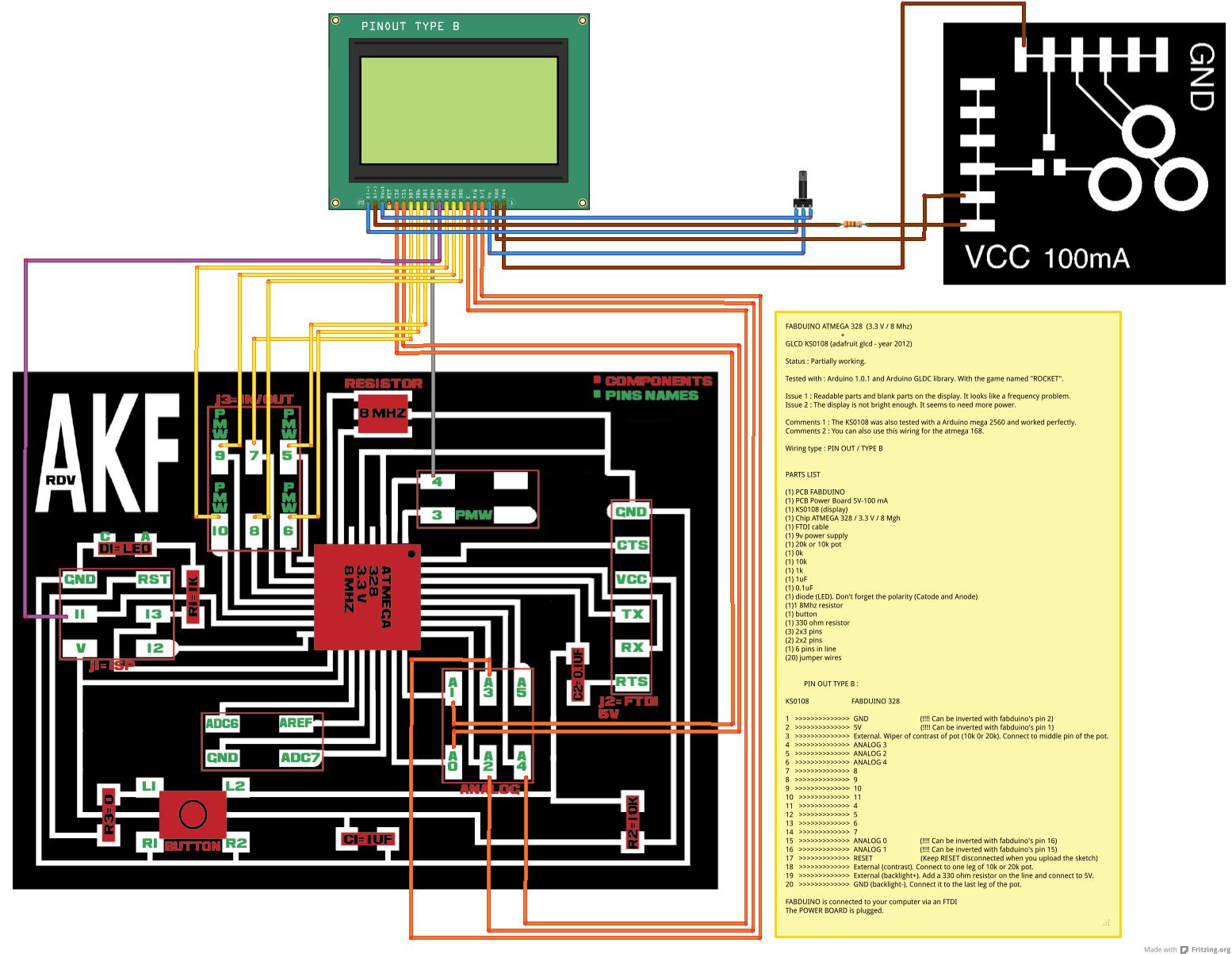 Fabduino + GLCD KS0108 Fritzing Sketch