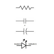 Schematic symbols: Resistor | Capacitor | LED