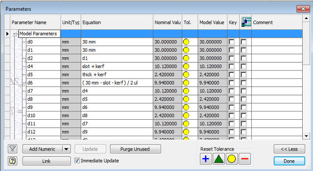 Parametric design using variables