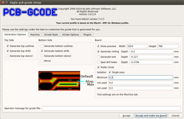 PCBgcode settings: Generation