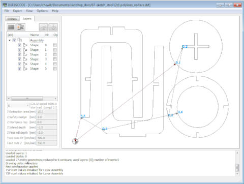 Toolpath created by dxf2gcode
