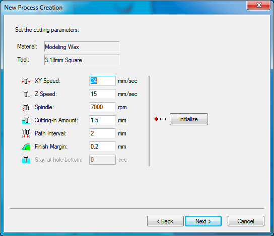 Set the cutting parameters