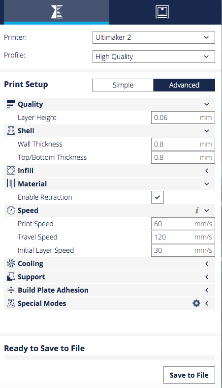 Cura setting:high 