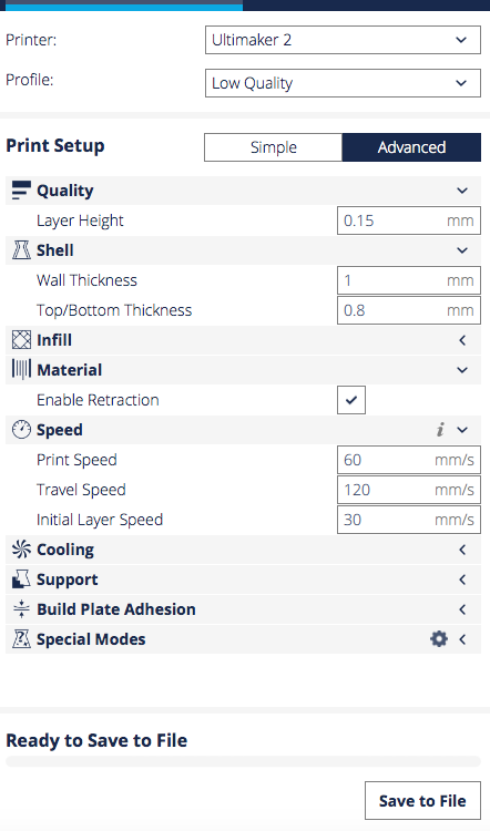 Cura setting:low 