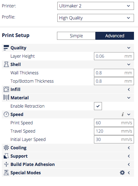 cura setting hig