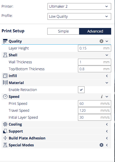 cura setting low