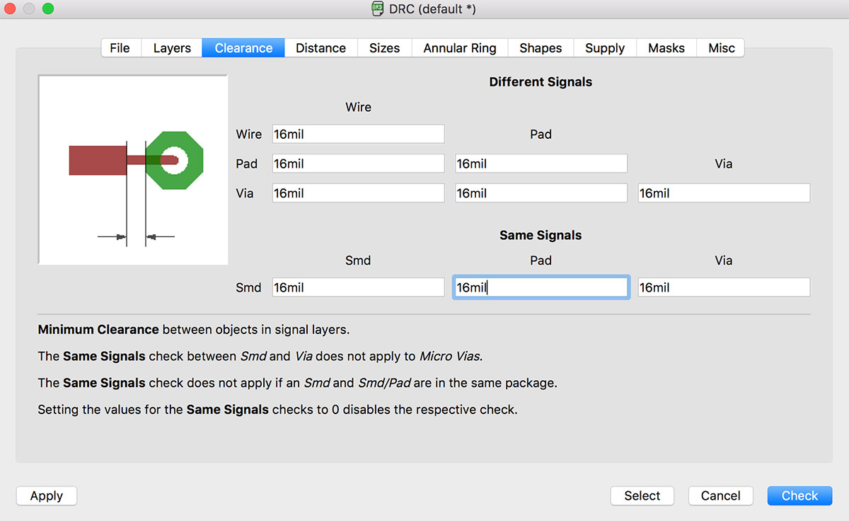 Eagle Design Rules Dialog