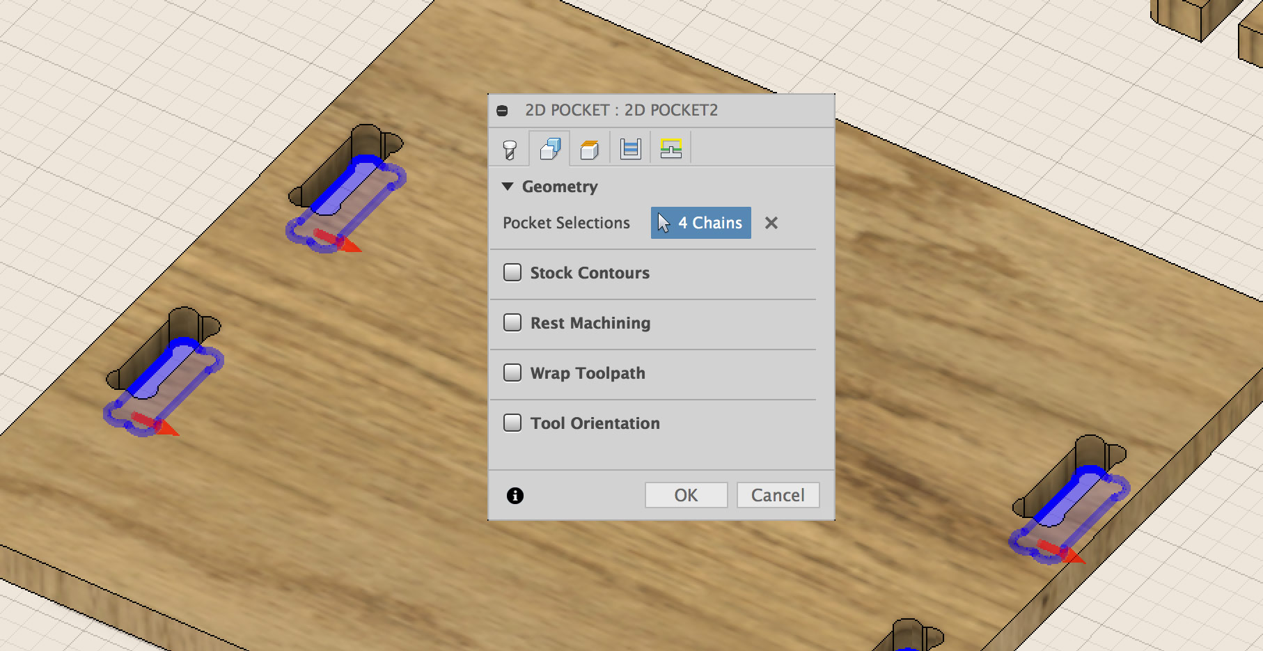 Fusion 360 CAM Select Pockets