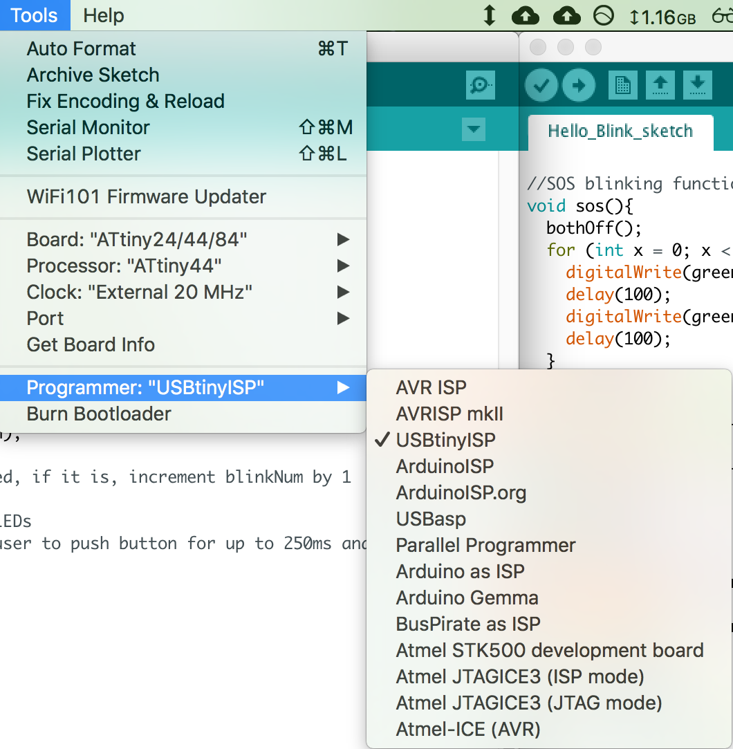 Arduino IDE - selecting USBtiny programmer