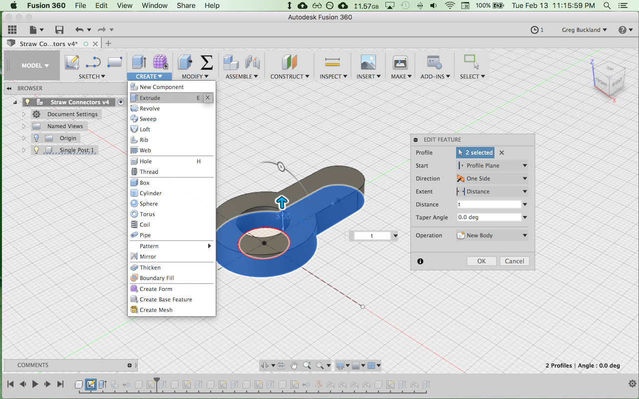 Extruding the part