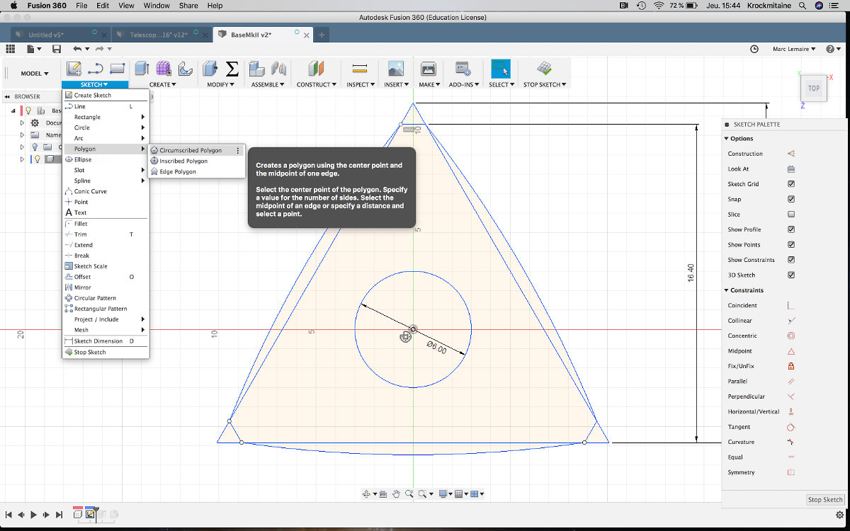 A more advanced concept. The correct way to create a triangle. Notice the short history bar.