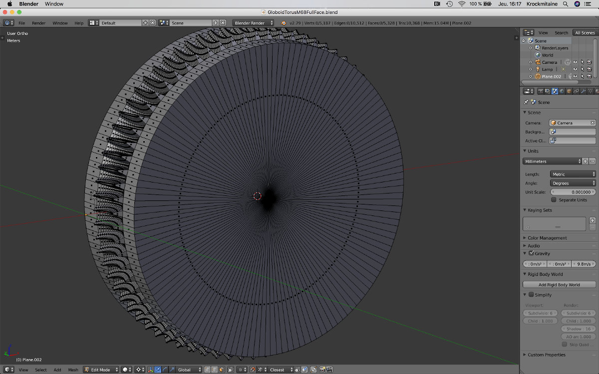 The Globoid Gear mesh with side extrusions in Blender.