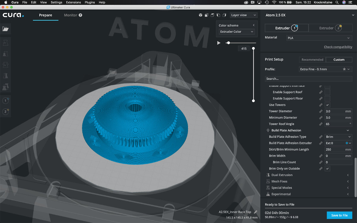 The Top Inner Ring on deck of the printer.