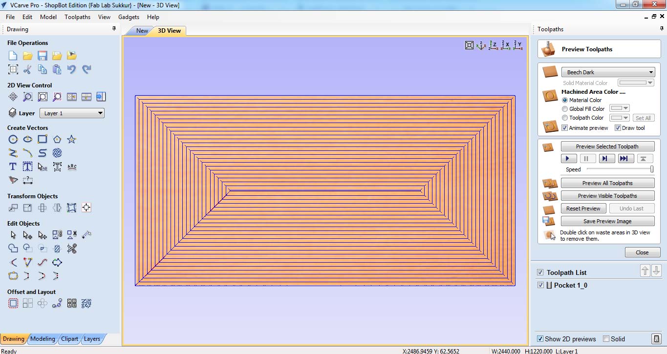 Preview of toolpath