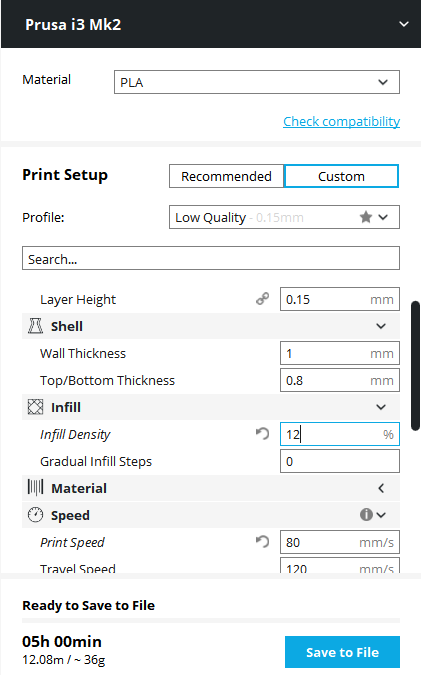 changed the layer height and other settings