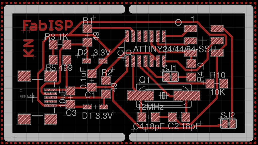 PCB layout ready for milling
