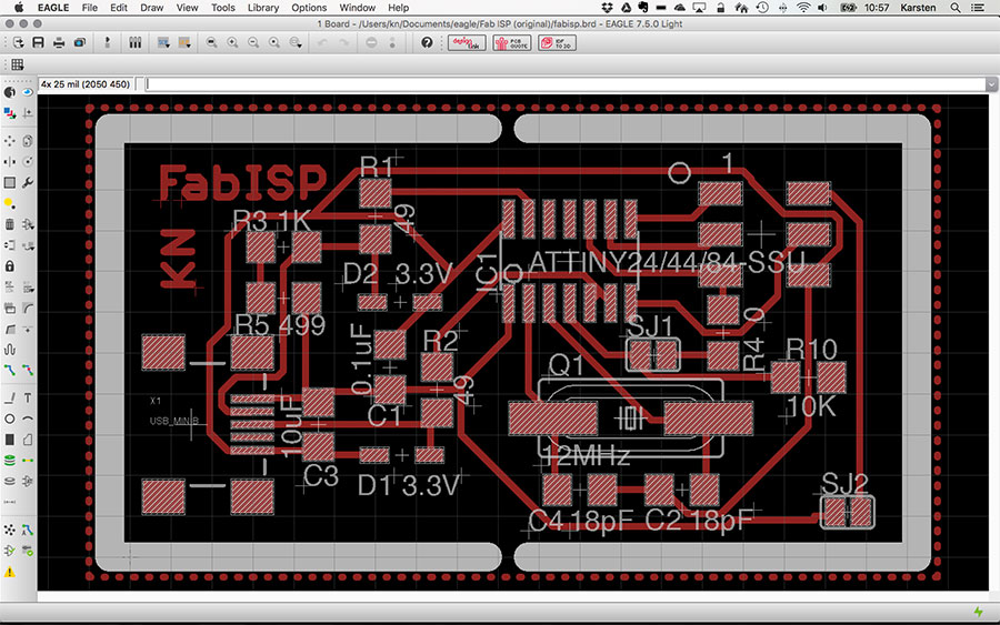 PCB layout ready for milling