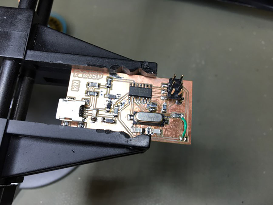 soldered PCB with extra wire