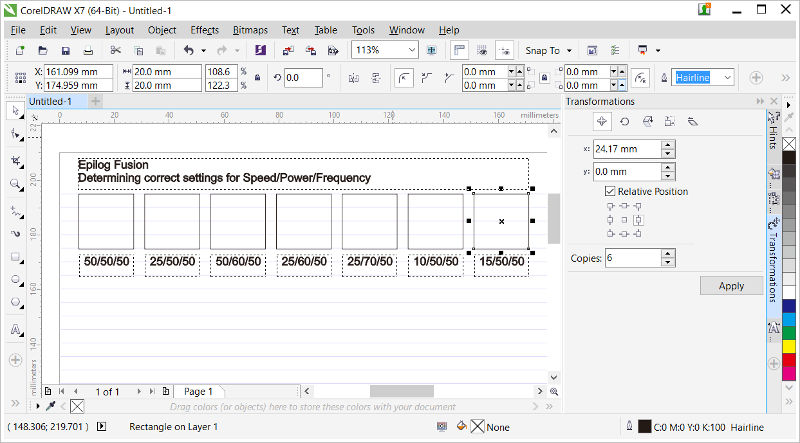 CorelDraw Speed/Power Test