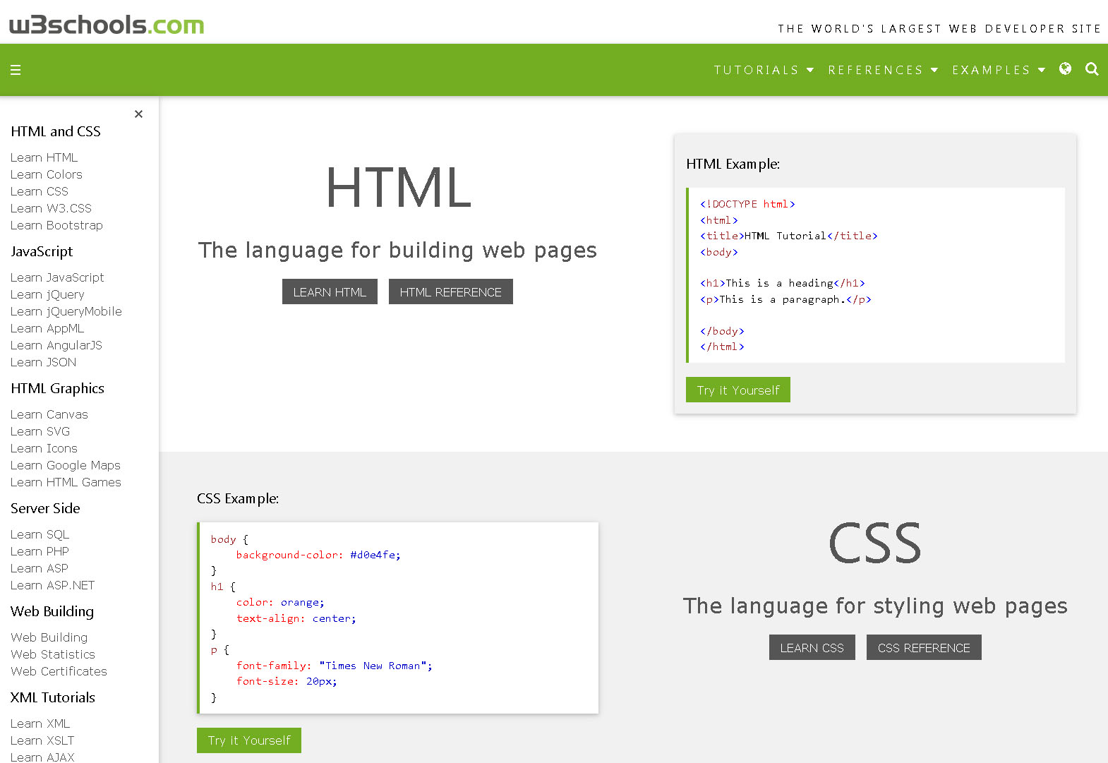 screenshot of W3schools website