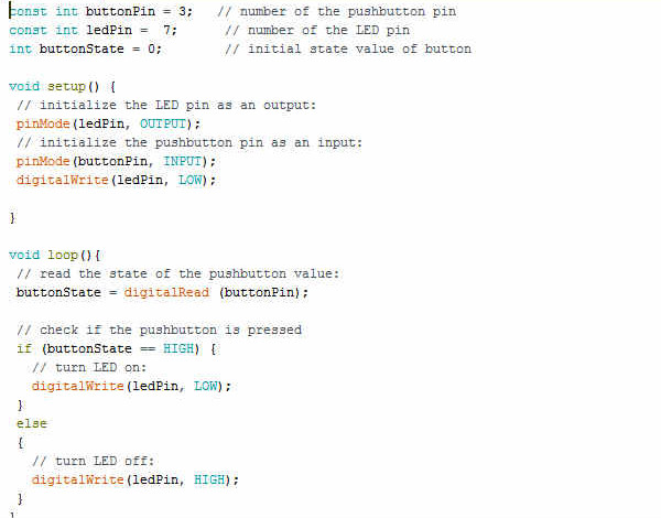 led button program in arduino IDE