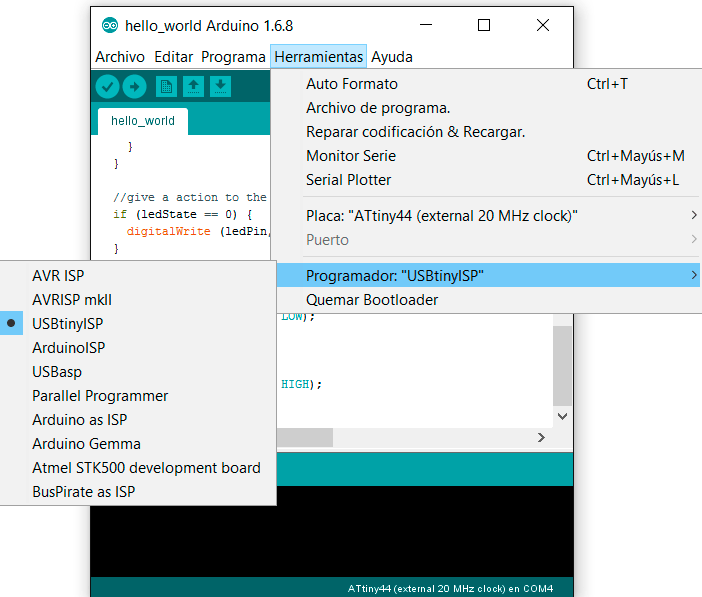 programmer USBtinyISP on Arduino