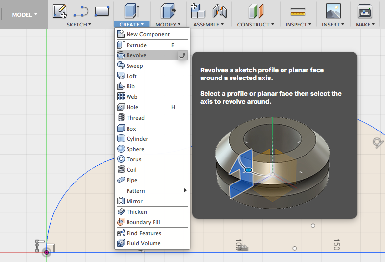 select revolve for 3d shape