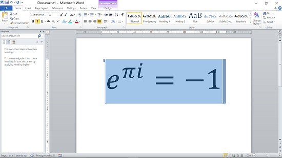 Euler's formula on Word Equation Editor