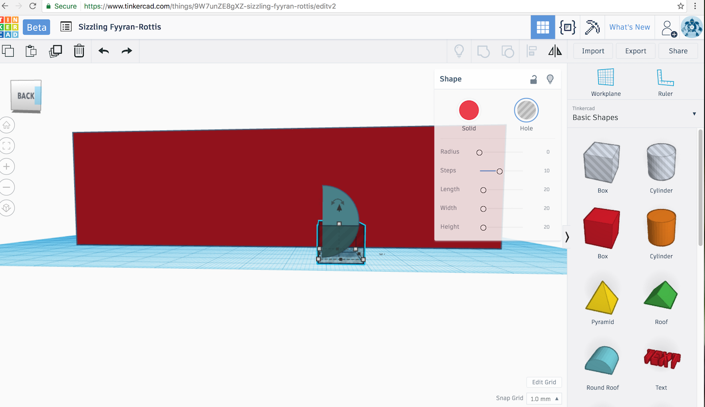 screen shot of project design in TinkerCAD