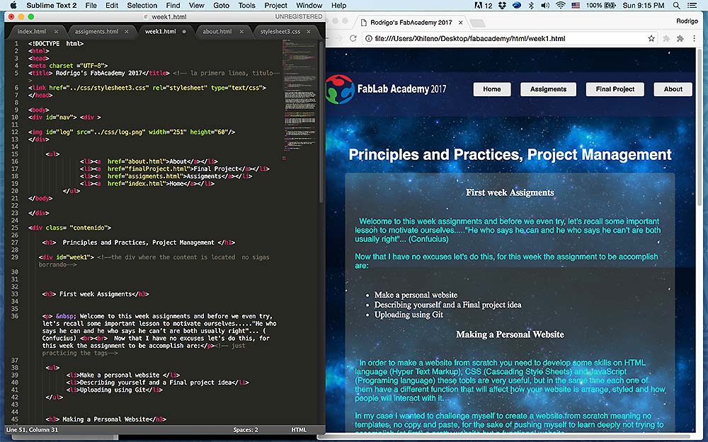 Monitor divided in Sublime Program and the webpage I'm working on