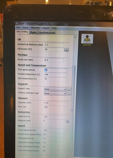 settings on cura for cf