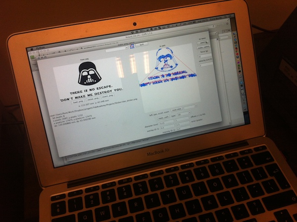 First sticker with small typeface