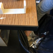 Shirley searching in the trash after she dropped a small part from my model