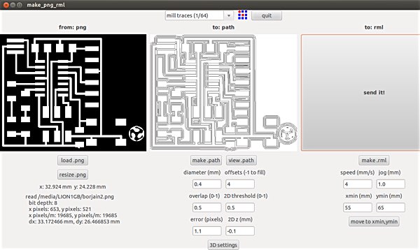 Settings FabModules for milling