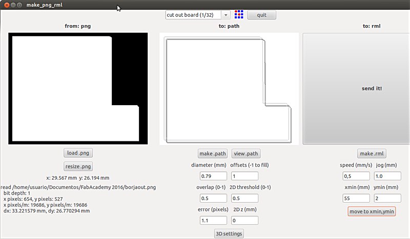 Settings FabModules for cutting