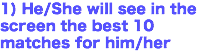 1) He/She will see in the screen the best 10 matches for him/her