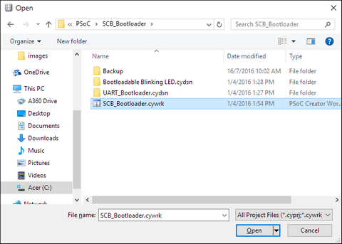 Opening bootloader example