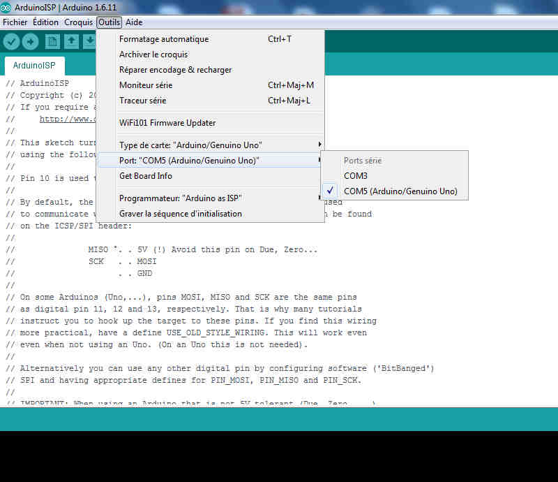 arduino isp programmer port