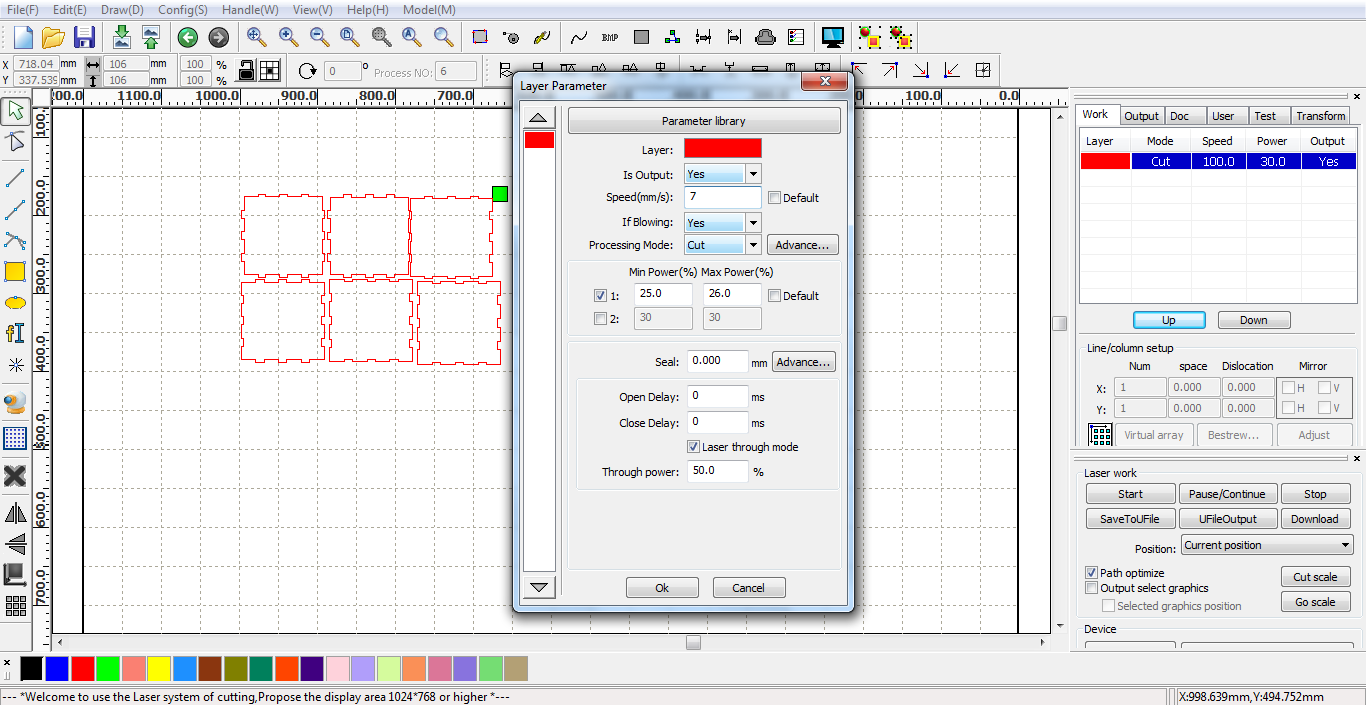 laser cutter configuration
