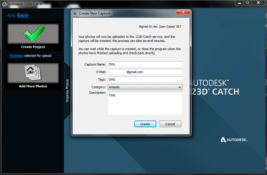 Create Project, Autodesk 123D CATCH