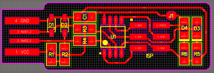 PCB layout of FabTiny USB 