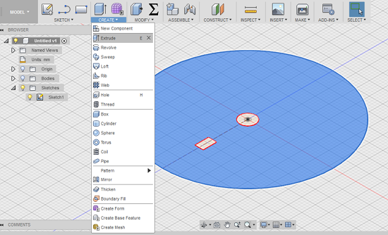 Selecting the "extrude" command